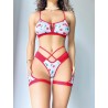 Bacak Bantlı Kiraz Desenli Fantazi Sütyen Külot Takım | sex shop ankara