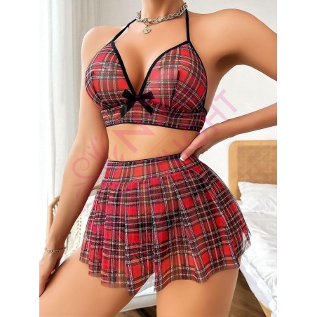 Ekoseli Boyundan Bağlamalı Erotik Liseli Kostüm | aura erotik shop