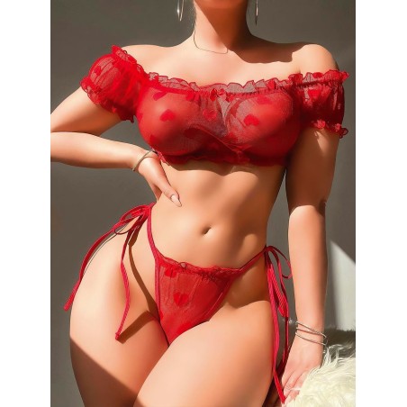 Kırmızı Transparan Fantezi Sütyen Külot Takımı – aura sex shop