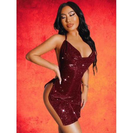 Bordo Parlak Taşlı Club Elbisesi | Ankara Aura Sex Shop