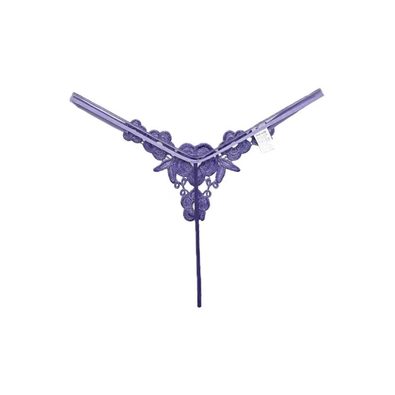Mor İnci Detaylı Çiçek Desenli İp Tanga Fantazi İç Giyim | Aura Erotik Shop Kızılay