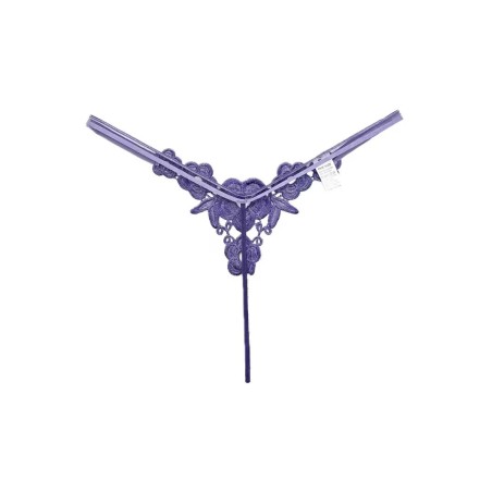 Mor İnci Detaylı Çiçek Desenli İp Tanga Fantazi İç Giyim | Aura Erotik Shop Kızılay