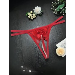 Kırmızı İnci Dizgili Kurdele Detaylı İp Tanga Fantazi İç Giyim | Ankara Sex Shop