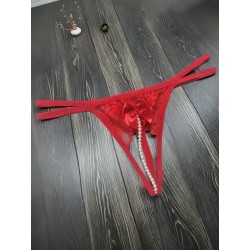 Kırmızı İnci Dizgili Kurdele Detaylı İp Tanga Fantazi İç Giyim | Ankara Sex Shop