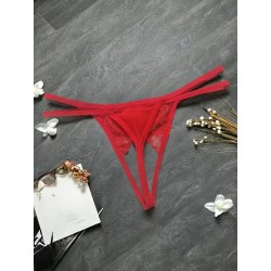 Kırmızı İnci Dizgili Kurdele Detaylı İp Tanga Fantazi İç Giyim | Ankara Sex Shop