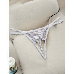 Beyaz İnci Dizgili Kurdele Detaylı İp Tanga Fantazi İç Giyim | Sex Shop Ankara