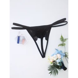 Siyah İnci Dizgili Kurdele Detaylı İp Tanga Fantazi İç Giyim | Kızılay Sex Shop