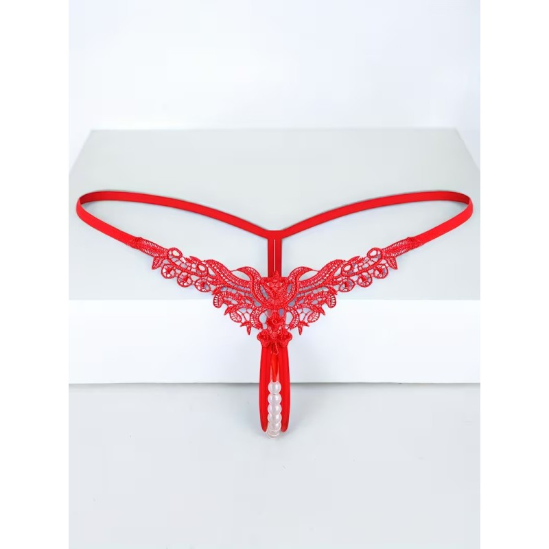 Kırmızı İnci Dizgili İp Tanga Fantazi İç Giyim | Aura Erotik Shop