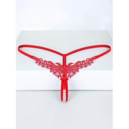 Kırmızı İnci Dizgili İp Tanga Fantazi İç Giyim | Aura Erotik Shop
