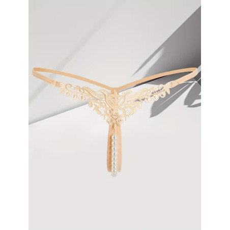 Ten Rengi İnci Dizgili Dantel Detaylı İp Tanga Fantazi İç Giyim | Aura Sex Shop