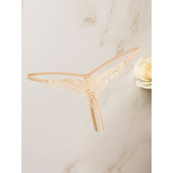 Ten Rengi İnci Dizgili Dantel Detaylı İp Tanga Fantazi İç Giyim | Aura Sex Shop