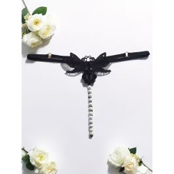 Siyah İnci Dizgili Kelebek İşlemeli İp Tanga Fantazi İç Giyim | Aura Sex Shop Kızılay