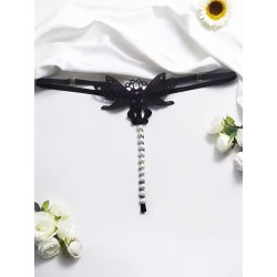 Siyah İnci Dizgili Kelebek İşlemeli İp Tanga Fantazi İç Giyim | Aura Sex Shop Kızılay