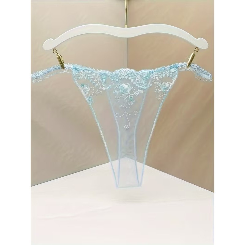 Şeffaf Mavi Dantel Çiçek Desenli Tanga Fantazi İç Giyim | Ankara Sex Shop
