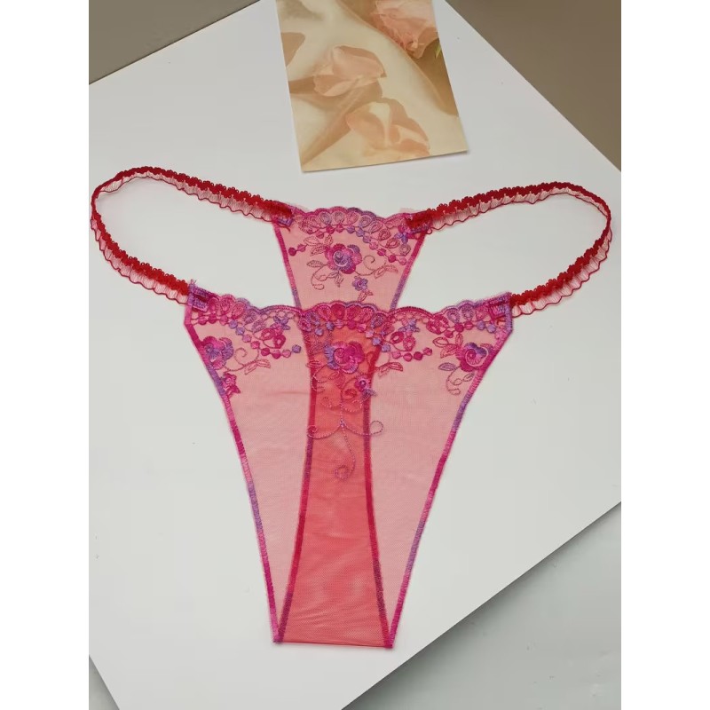 Kırmızı Şeffaf Dantel Çiçek Desenli Tanga Fantazi İç Giyim | Kızılay Erotik Shop