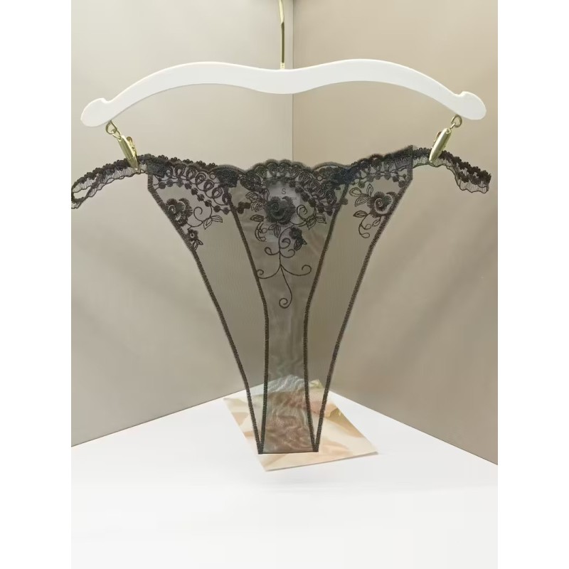 Siyah Şeffaf Dantel Çiçek Desenli Tanga Fantazi İç Giyim | Kızılay Sex Shop