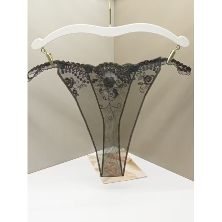 Siyah Şeffaf Dantel Çiçek Desenli Tanga Fantazi İç Giyim | Kızılay Sex Shop