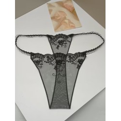Siyah Şeffaf Dantel Çiçek Desenli Tanga Fantazi İç Giyim | Kızılay Sex Shop
