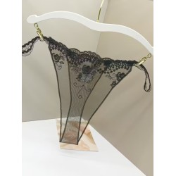 Siyah Şeffaf Dantel Çiçek Desenli Tanga Fantazi İç Giyim | Kızılay Sex Shop