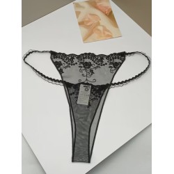 Siyah Şeffaf Dantel Çiçek Desenli Tanga Fantazi İç Giyim | Kızılay Sex Shop